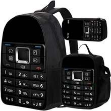 3PCS School Bag, Cell Phone Pattern, Book Bag, 17" Backpack, Lunch Bag, Pen Pouch - Multicolor - View 2