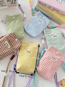 1 Pc Ins Style Grid Pattern Printing Lightweight Mobile Phone Storage Bag Phone Pouch ,Multifunctional Messenger Bag To Go For A Walk And Go Shopping To Carry On Small Item,Portable Storage Bag Card Holder Coin Purse For Travel And Daily Commuting,Gift For Friends And Teachers,Birthday Gift - Multicolor - View 10