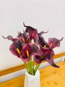 1/10pcs Elegant Dark Purple Calla Lily Artificial Flowers Suitable For Wedding, Party, Living Room, Bedroom, Dining Table, Office, Gift, Floral Arrangement, Garden Decoration, Home Decoration, Room Decoration