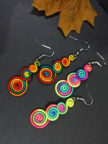 2 Paar bunte bohemische Regenbogen-Ohrringe, modische gewebte unisex Paar-Ohrringe, geeignet für den Alltag, Festivals, Schulanfang, Weihnachten, Paar-Schmuck (Zufallsfarbe)