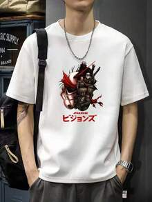 200g Cotton T-Shirt 2025 Men's New Short-Sleeved Cotton Vacation Pattern Short-Sleeved Crew Neck Matching Look