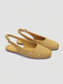 ADAMUMU New Women's High-Fashion Comfortable Sequin Flat Shoes, Cute For Everyday And Party Wear, Holiday & Spring/Summer - Mustard Yellow - View 3