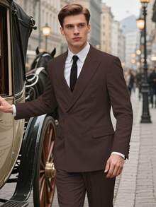 Men's 2 Piece Suits Double Breasted Tuxedo Sets For Men Slim Fit Blazer Jacket Pants Sets For Business Formal Wedding Prom - Coffee Brown - View 9