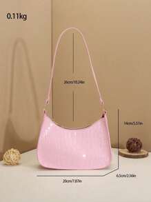 1 Stück Mini einfarbige, vielseitige Krokodilmuster PU Reißverschluss Schulter Unterarm Tasche, modisch und einfach, glänzende Schultertasche, koreanischer Stil, personalisiert, geeignet für den täglichen Gebrauch, sehr attraktive Tasche, geeignet für den täglichen Gebrauch von Mädchen