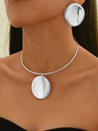 3pcs/Set Asymmetrical Geometric Metal Necklace Set, Elegant Fashion Personalized Versatile Everyday Wear, European And American Style