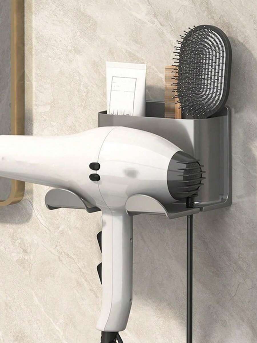 1个吹风机支架架，无需钻孔，浴室吹风机收纳整理架，壁挂式吹风机支架
