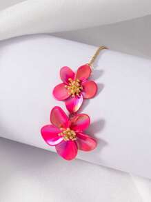 1pc Luxury Premium Pink Rose Floral Bangle Bracelet, Elegant European & American Style