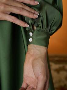 Mgiacy,New Arrival,V-Neck,Elegant,Ball Dress,Ruffle,Sequin,Perspective,Lantern Sleeve,FOR,Prom Wedding,Graduation,Wedding Guest,Party Dress,Wedding Guest Dress, Evening Dress,Green Dress For Women