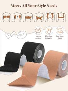 1 Rolo de Fita Levantadora de Seios - Fita Adesiva Invisível para Levantar o Busto, Tecido Respirável e Elástico, Fita Adesiva de Sutiã para Vestidos Sem Alças e Costas Nuas, Tamanhos A-G, Fita Levantadora de Peito Reutilizável