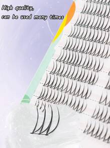 100片/套 韩国女团偶像假睫毛，C型卷翘，分段式自然卡通眼妆，保湿效果，透明睫毛梗，单根假睫毛，适合日常妆容，可在家DIY嫁接睫毛，柔软易用 - 黑色 - 查看 9