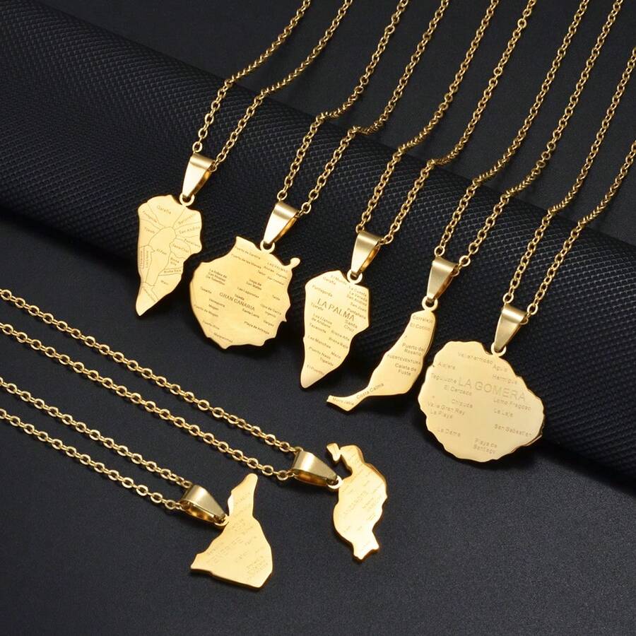 1pc Stainless Steel La Palma Island Map Pendant Necklace, Jewelry For Women & Girls - Multicolor - View 1