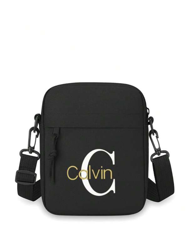 Sac bandoulière avec imprimé Calvin, unisexe - Bandoulière réglable, fermeture éclair - Tissu Oxford, pochette de voyage et de téléphone compacte, design unique, convient pour les sorties décontractées, sac bandoulière, accessoire décontracté, design minimaliste, construction robuste.
