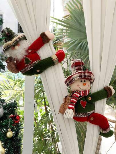 1 pezzo Fermatenda natalizio grande, decorazione natalizia per finestra, gancio per tenda a tema cartone animato (pupazzo di neve, cervo, Babbo Natale) per soggiorno, camera da letto, decorazioni natalizie per la casa