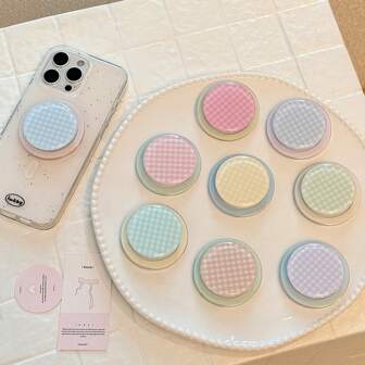 Korean Ins-Style Contrast Color Plaid Magnetic Phone Holder, Suction Expandable Bracket, Holiday Gift For Women Compatible With IPhone, Android Phone, Gift For Birthday, Family, Friends Push-Pull Phone Grip Phone Accessories