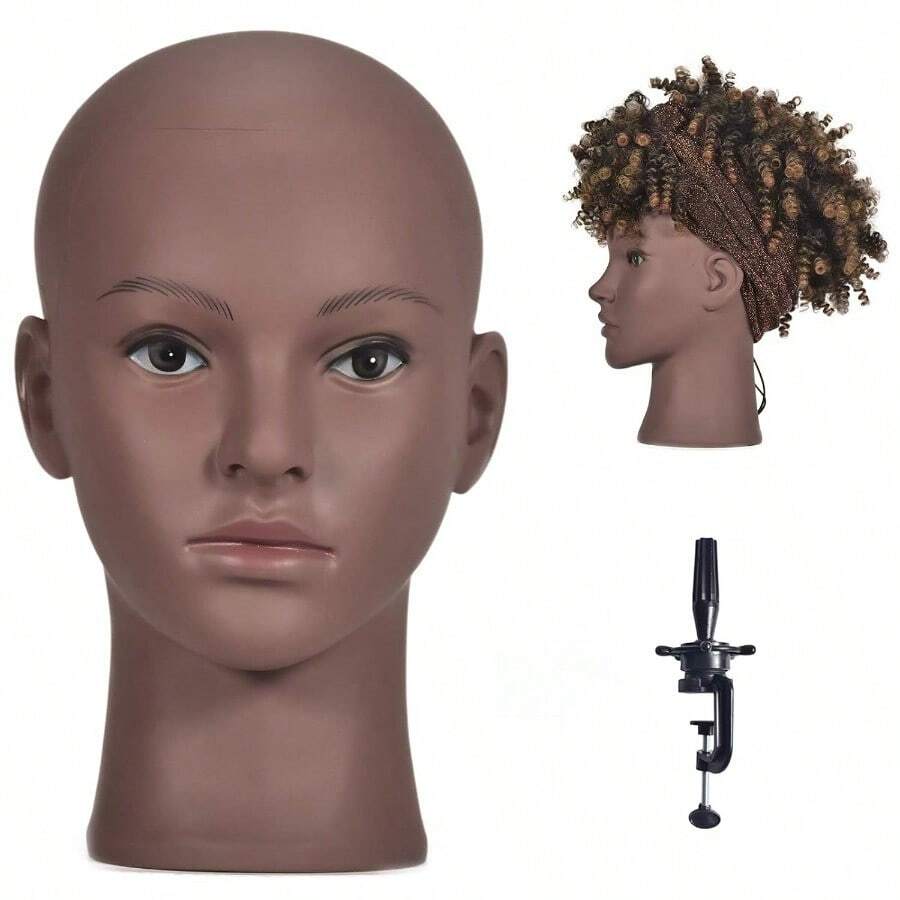 AAfro Cosmetology Mannequin Head Bald Manikin For Wigs Making Wig Display Hat And Glasses Display With Free Clamp4331 - 非洲式 - 查看 1