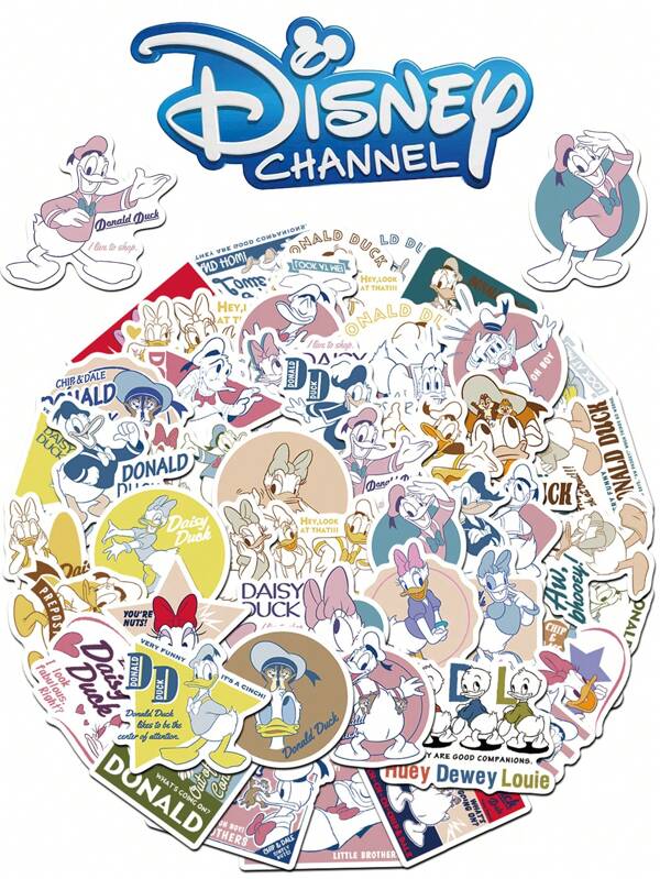 Disney 50 piezas Pegatinas de dibujos animados de Donald Duck de Disney para decoración de festivales, cuadernos, estanterías, escritorios, tazas de agua, diarios, teléfonos, regalos y juguetes a prueba de agua