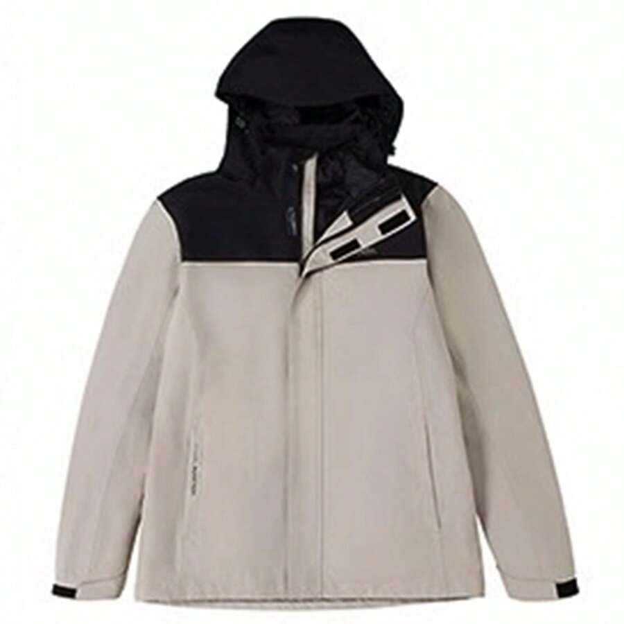 CAMEL CROWN Men's Outdoor Three-In-One Detachable Waterproof Plush Down Jacket - Overlay Gray Black - View 1