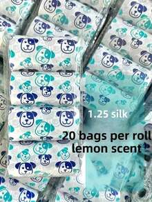 4 Rolls/80pcs Thickened Pet Waste Bags, Scented, Cute Design, Suitable For Cleaning Various Pet Waste, Lemon Fragrance, Multiple Colors & Cute Combinations, Convenient Pet Cleaning Supplies - Blue and White - View 1
