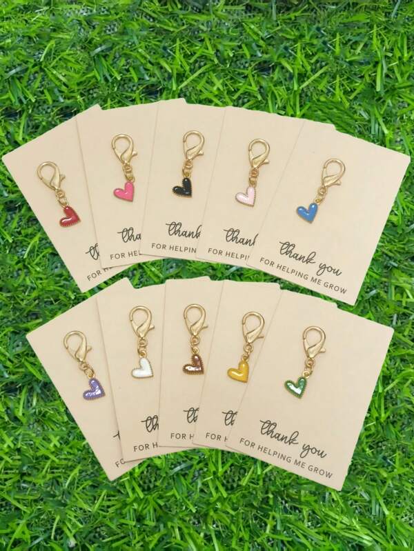 10 Stück goldfarbener Legierung Herzförmiger Schlüsselanhänger Set - Bunte Herz Schlüsselanhänger mit Dankeskarte - Beständige Zinklegierung - Durchdachtes kleines Geschenk für Lehrer, Mütter, Ältere, beste Freunde - Geeignet für besondere Anlässe wie Geburtstag, Weihnachten, Thanksgiving, Neujahr, Lehrertag, Hochzeit, Schulanfang, Abschluss Auto Accessoires Süße Goth Y2k Geschenkideen