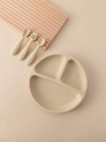 PopLittleOne 4PCS Baby Silicone Tableware Sets Suction Baby Dishes Soft Kids Utensils Feeding Training Baby Meal Tray Non-Slip Three-Frame Plate For Boy Girl - Multicolor - View 10