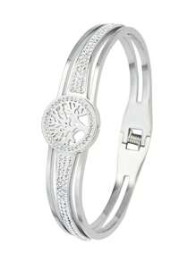 1pc 18K Gold Plated Stainless Steel Fashion Tree Of Life Bracelet, Elegant Accessory