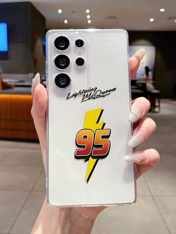 1pc Fashionable Minimalist Numeric Lightning Slogan Pattern Transparent Soft TPU Shockproof Anti-Scratch Anti-Fingerprint Phone Case, Camera Lens Protection Compatible With Apple, Nothing, Pixel, INFINIX, Redmi And Other Models