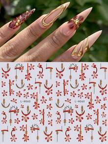 2 件秋季芙蓉图案美甲贴纸法国芙蓉闪光金贴花自粘 DIY 饰品美甲装饰适用于水晶指甲用品美甲配件适用于秋冬美甲设计 - 彩色 - 查看 1