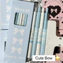 4 Pcs Cute Retractable Pens Bowknot Gel Pens 0. 5mm Fine Point Black Ink Smooth Writing Pen Office School Supplies Cartoon Kawaii Blue Pen For Women Girls (Blue)