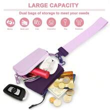Mini Zipper Wrist Coin Purse Keychain Wallet - Detachable Dual-Layer Lavender & Lilac Gradient Wallet | Soft Fabric, Wide Woven Wrist Strap, Card Slots & Dual Pouch For Keys/Coins/Cash/Cards | Ideal For Women's Daily Use, Outdoor Travel & Sports - 紫色 - 查看 4