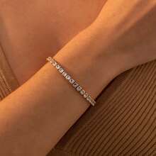 1pc Stainless Steel 18K Gold Micro-Inlaid Square Zirconia Tennis Bracelet, Minimalist Adjustable Jewelry - Bracelet - View 2