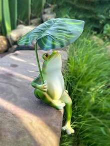 1pc/2pcs Leaf Cooling Simulation Frog Decor, Aquarium Fish Tank Micro Landscape Arrangement, Home Balcony Craft, Tabletop Decoration, Frog Pot Hanging Glass Fish Tank Edge Decor, Garden Outdoor Potted Plant Hanging Accessory