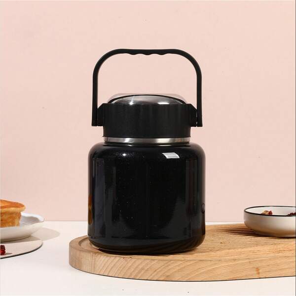 Isolierter Thermobecher, Wärmebehälter, Thermobehälter, Vakuumisoliert, To-Go Suppenbehälter, Thermobox, 900ml, Faltbarer Löffel, Auslaufsicher, 316 Lebensmittelechter Edelstahl, Tragbar, Warmhalten, Suppe, Brei, Müsli, Mittagessen, hält Speisen 24 Stunden warm/kalt, für Essen, Kinder, Erwachsene,Schwarz