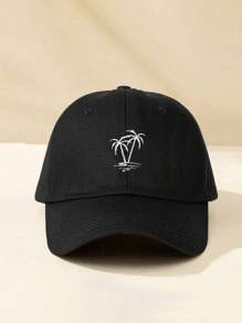 1pc Women Embroidered Palm Tree Washed Baseball Cap, Adjustable Outdoor UV Protection Sun Hat For Spring Autumn Travel Beach Vacation, Y2K Style Unisex Youth Cap