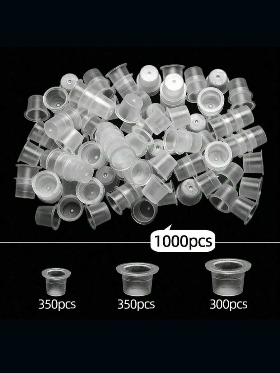 1000個/包一次性紋身墨水杯,透明色素容器附蓋,塑膠混色 S M L 號永久彩妝紋身配件 - 無色 - 查看 1