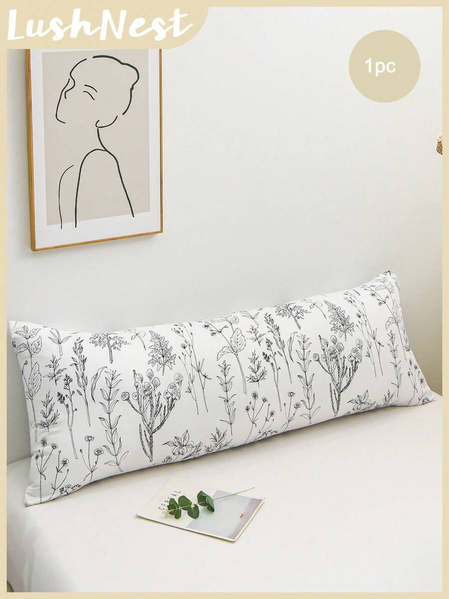1件花卉图案抱枕套，波西米亚农舍风格，20英寸 x 54英寸，带绒球装饰，白色靠垫套，男女皆宜的礼物