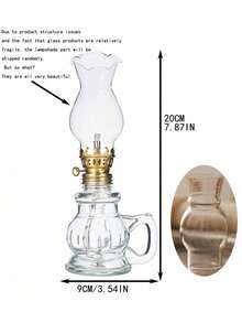1pc Rustic Large Oil Lamp Vintage Glass Kerosene Lamp Antique Oil Lamps For Indoor Use Emergency Lighting Hurricane Lamp Chamber (Does Not Contain Liquid) - Multicolor - View 3