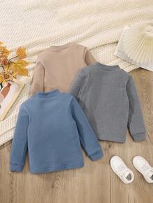 3 件男童秋冬羊毛立领长袖 T 恤，儿童休闲保暖内衣