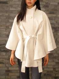 OUTTA BOX Waist Belt Sleeveless Stand Collar Loose Solid Color Woolen Cloak Jacket, Fashionable & Elegant For Women, Suitable For Daily Wear, Gatherings, Autumn/Winter, Christmas, New Year