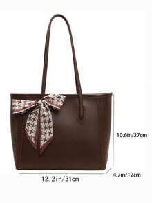 SHEIN MOD Túi đeo vai đơn giản cổ điển thời trang màu trơn da PU dung tích lớn dành cho người đi làm Túi xách đeo vai thông thường Túi xách đa năng phù hợp cho phụ nữ - Cà phê nâu - Xem 4