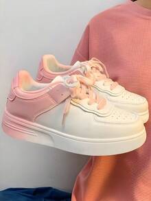 Zapatillas deportivas de mujer, estilo sencillo con degradado de colores, suela gruesa, cómodas para correr, ideales para hacer deporte, ir al trabajo y para el día a día. - Rosa - Ver 7