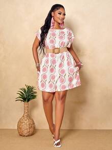 BIUBIU Y2K Plus Size Women's Summer Boat Neck Loose Casual Jumpsuit Shorts Pink Floral Graphic Boho Cute Elegant(Random Floral Pattern) - Pink - View 1