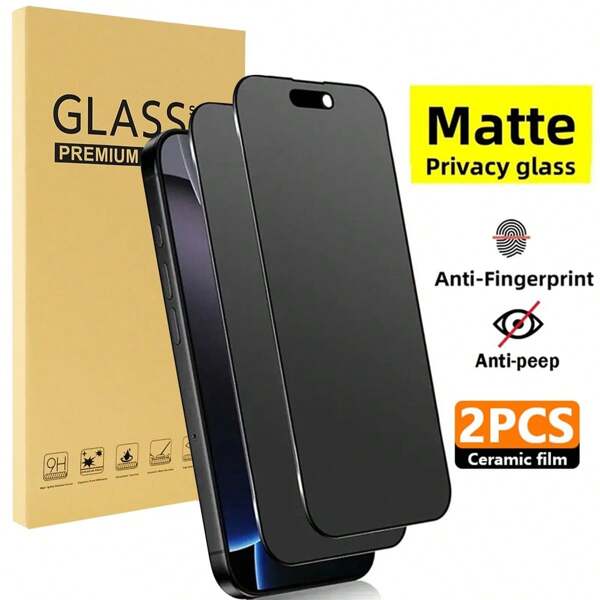 2 Packs Matte Ceramic Privacy Protection Film Compatible With Iphone 16 Pro Max/15 Pro Max/14 Pro Max/13/12/11Pro Max/7/8/Se2/X/Xs/Xr/Xs Max/16e/12Mini/13Mini 9H Anti-Peeping Matte Tempered Glass, 2.5D Anti-Fingerprint Matte Anti-Peep Glass, Anti-Scratch, Matte Privacy Glass Screen Protector Frosted