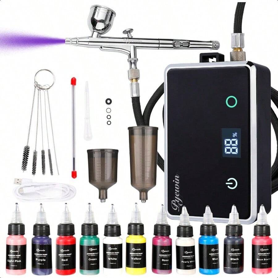 Upgraded Cordless Airbrush Kit With Compressor Dual Action Trigger 70 Air Hose 4 Gears Pressure Sensor 2032 PSI TypeC Rechargeable Ideal For Nail Art Makeup Cake Decorating Crafts - 噴槍及油漆套裝 - 查看 1