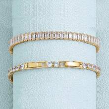 1pc Stainless Steel 18K Gold Micro-Inlaid Square Zirconia Tennis Bracelet, Minimalist Adjustable Jewelry - Bracelet - View 5