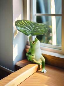 1pc/2pcs Leaf Cooling Simulation Frog Decor, Aquarium Fish Tank Micro Landscape Arrangement, Home Balcony Craft, Tabletop Decoration, Frog Pot Hanging Glass Fish Tank Edge Decor, Garden Outdoor Potted Plant Hanging Accessory