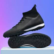 Zapatos de fútbol para hombres y mujeres, estudiantes y adultos, adecuados para césped artificial y natural, tacos largos AG, antideslizantes, tallas pequeñas y grandes, profesional, zapatos de fútbol de caña alta negros, juventud en stock, zapatos de partido - Negro - Ver 4
