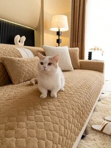 1 件牛奶丝绒格子沙发垫套，适合所有季节，简约清新沙发套，适用于 1-4 人座沙发、L 型沙发、装饰沙发、沙发保护套、防滑、防尘、防猫抓，适用于客厅、卧室、书房、办公室、俱乐部、户外、宠物友好型 - 咖啡棕 - 查看 3