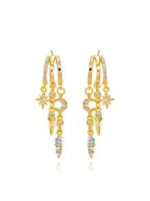 Ewell Luxus eleganter 925 Sterling Silber Schmuck vergoldeter Zirkonia kreuzförmiger geometrischer Tropfen Ohrringe Schmuck für Damen Alltag