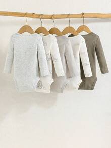 5件套男婴卡通大象印花长袖连体衣，婴儿日常连体衣 - 彩色 - 查看 2