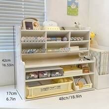 1 Piece Upgraded Thickened Multi-Tier Desktop Shelf, Durable Plastic Rectangular Desk Organizer With Multiple Compartments For Storing Stationery, Books And Cosmetics, Perfect For Dorms, Offices And Home Workspaces, Cosmetic Storage |Clean White Finish |Durable Plastic Shelf - 白色/大號 - 查看 2